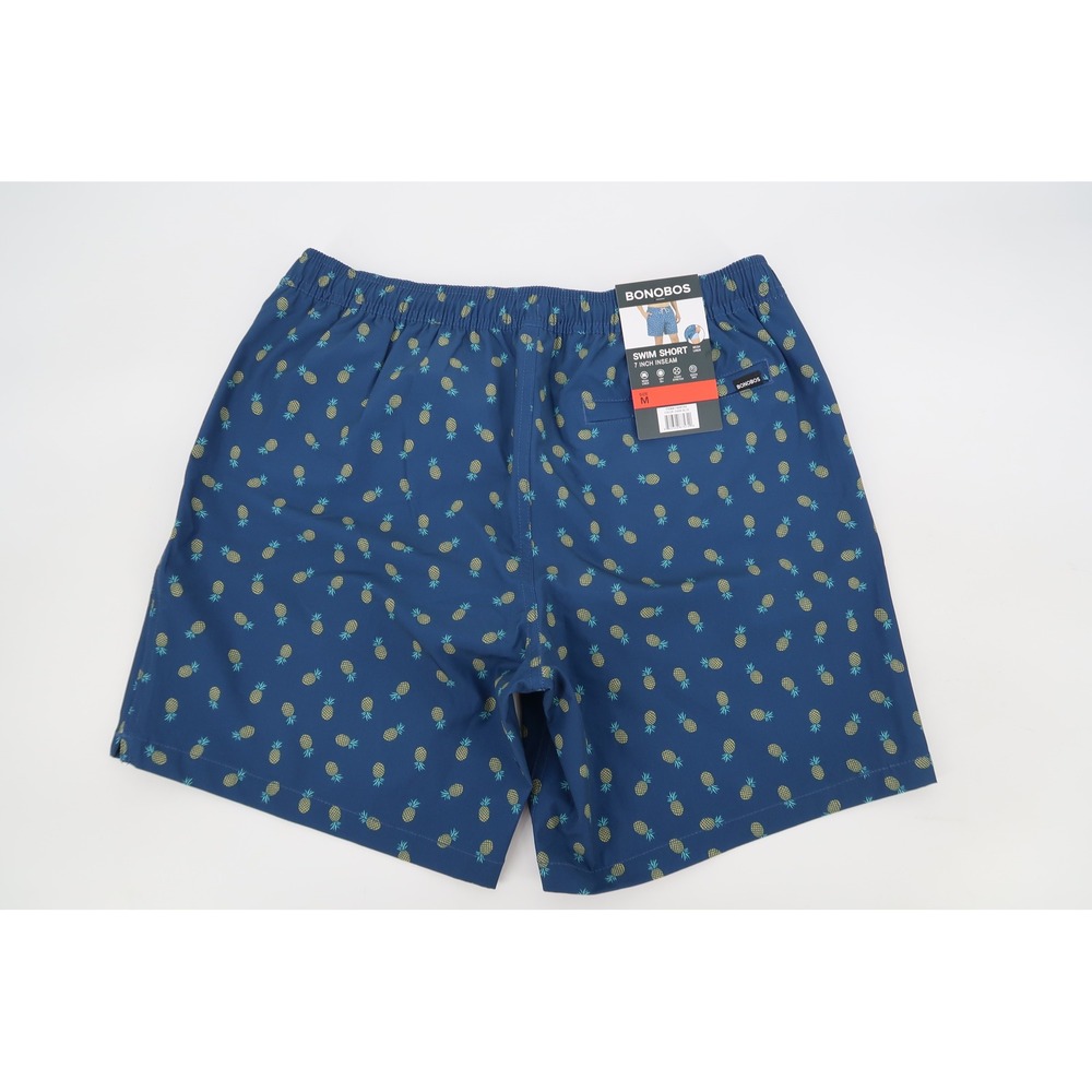 Bonobos Swim Trunks Mens Medium Blue Pineapple Print Shorts Lined 7" Inseam NEW